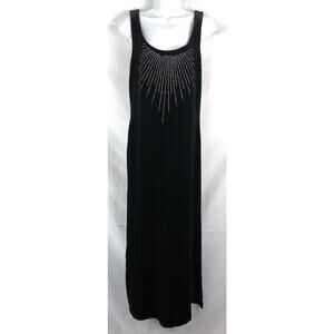 Vintage Sleeveless Tank Dress 10P Blk Velour Velvet Rhinestone scoop Whimsigoth
